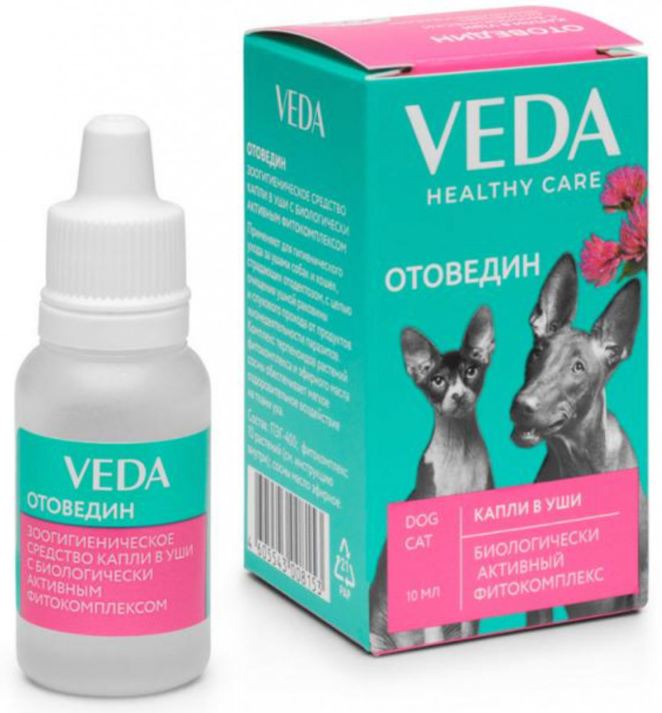 Отоведин, капли Веда в уши с акарицидным фитокомплексом, для кошек и собак, 10 мл