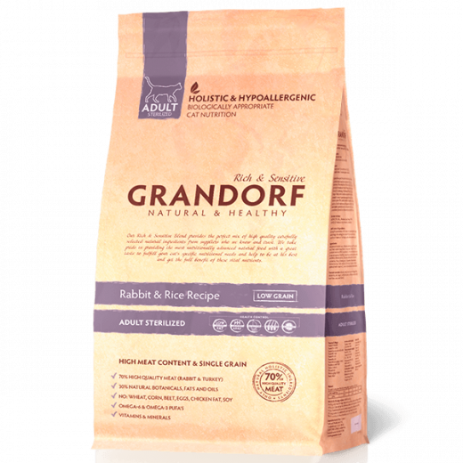 Корм сухой Grandorf Sterilised кролик с рисом для стерилизованных кошек