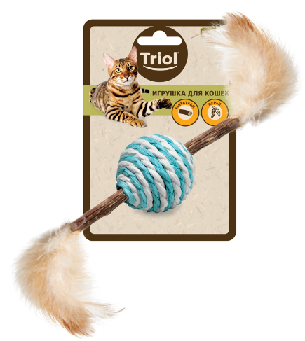 Игрушка для кошек из мататаби "Шарик полосатый", d40/220мм, серия NATURAL, Triol